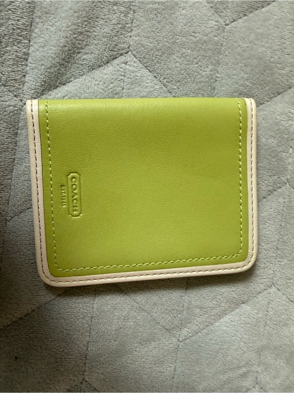Coach Lime Green Leather Compact Bifold Wallet with Cream Trim